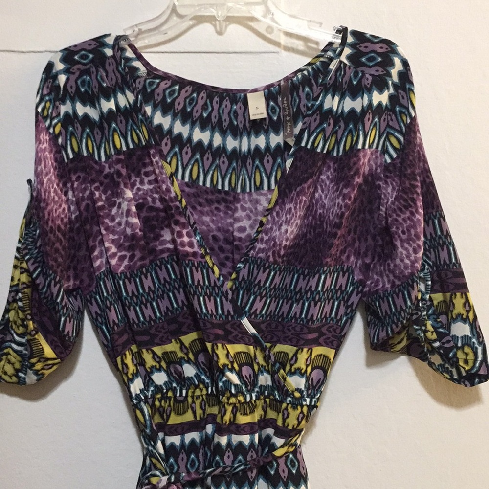 Jack & Ginger purple print dress 100% silk